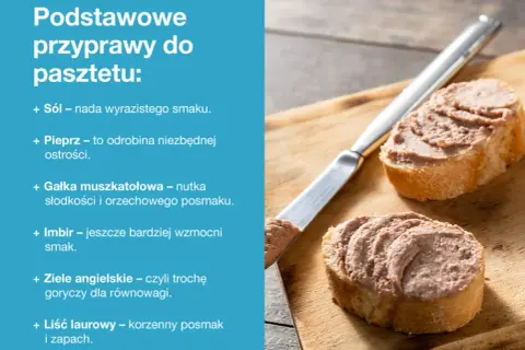 Kromki chleba z pasztetem i nożem na desce.