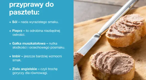 Kromki chleba z pasztetem i nożem na desce.